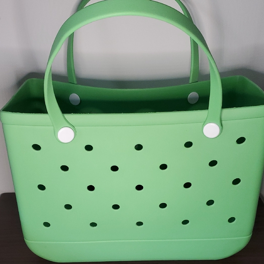 Mint Green Tote with Perforated Design and Arch Handles